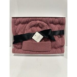 Laundry By Design Pink Braided Rib Knit Beanie With Matching Oblong Scarf Box